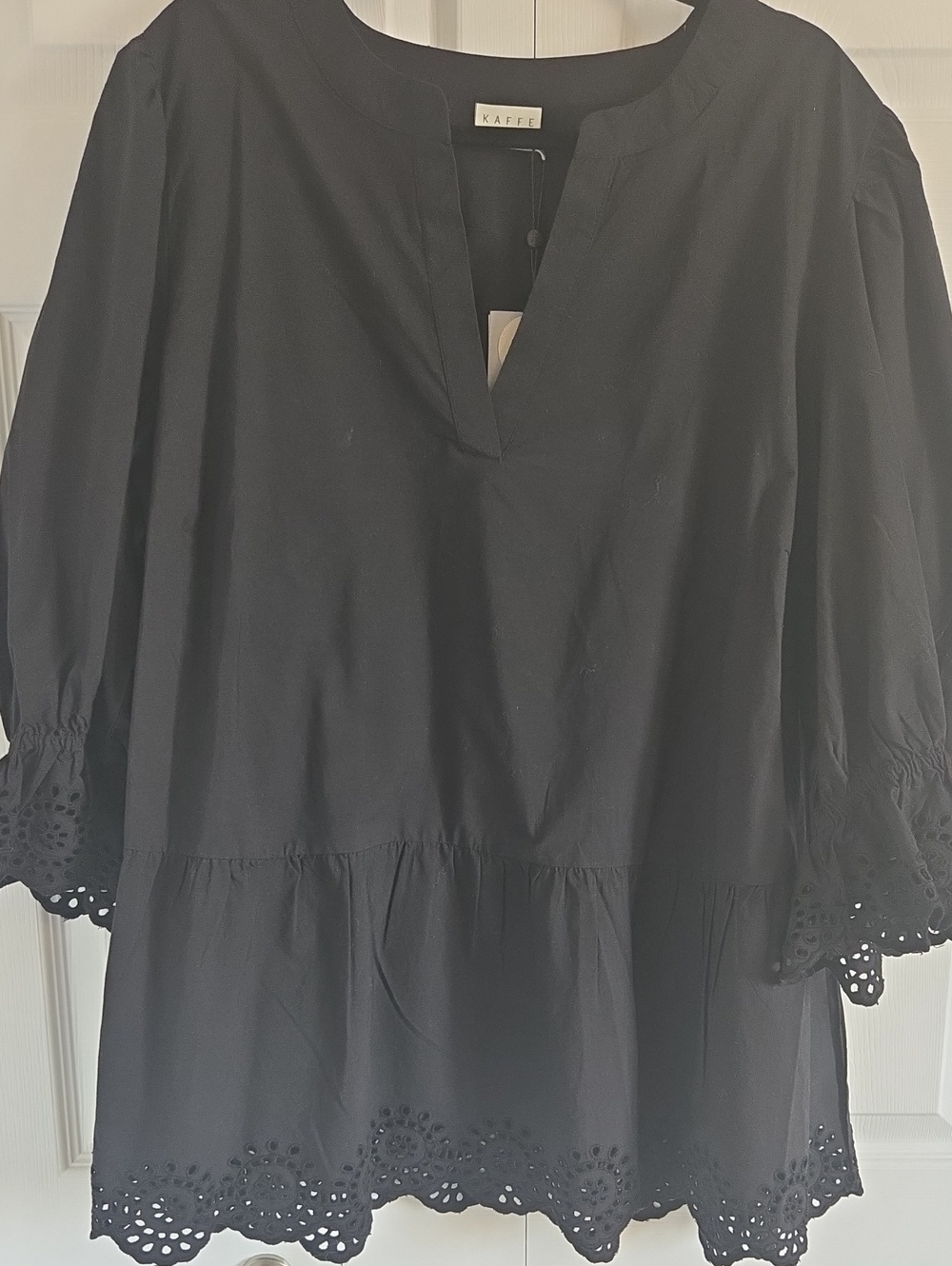 Kaffe Black Broderie Anglaise Peplum Blouse - Picture 1 of 5
